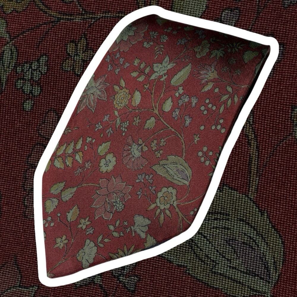 Luciano‎ Barbera Made in Italy Silk Tie Necktie Floral See Note Red Fall